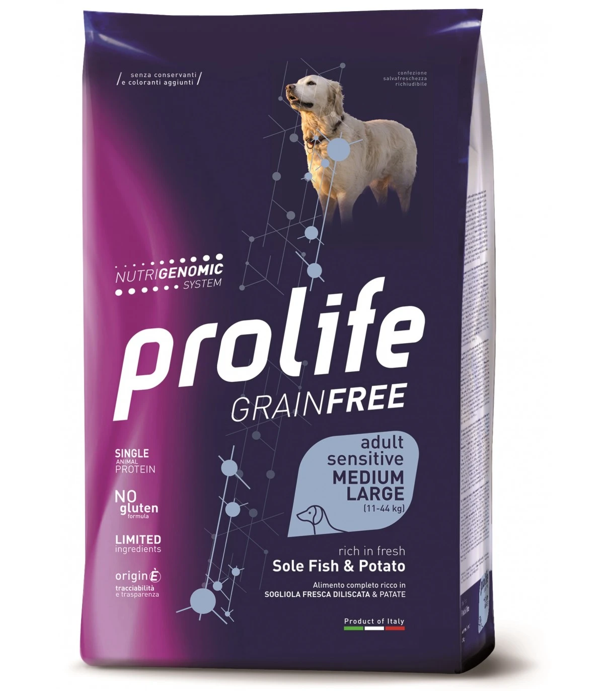 Prolife Cane Grainfree Adult Sensitive Sogliola & Patate Medium Large 10 Kg 3 Prolife Cane Grainfree Adult Sensitive Sogliola & Patate Medium Large 10 Kg